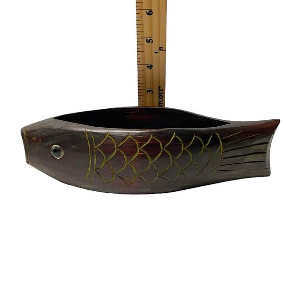 Vintage Fish Bowl Planter Hand Carved Wood - Picture 8 of 8